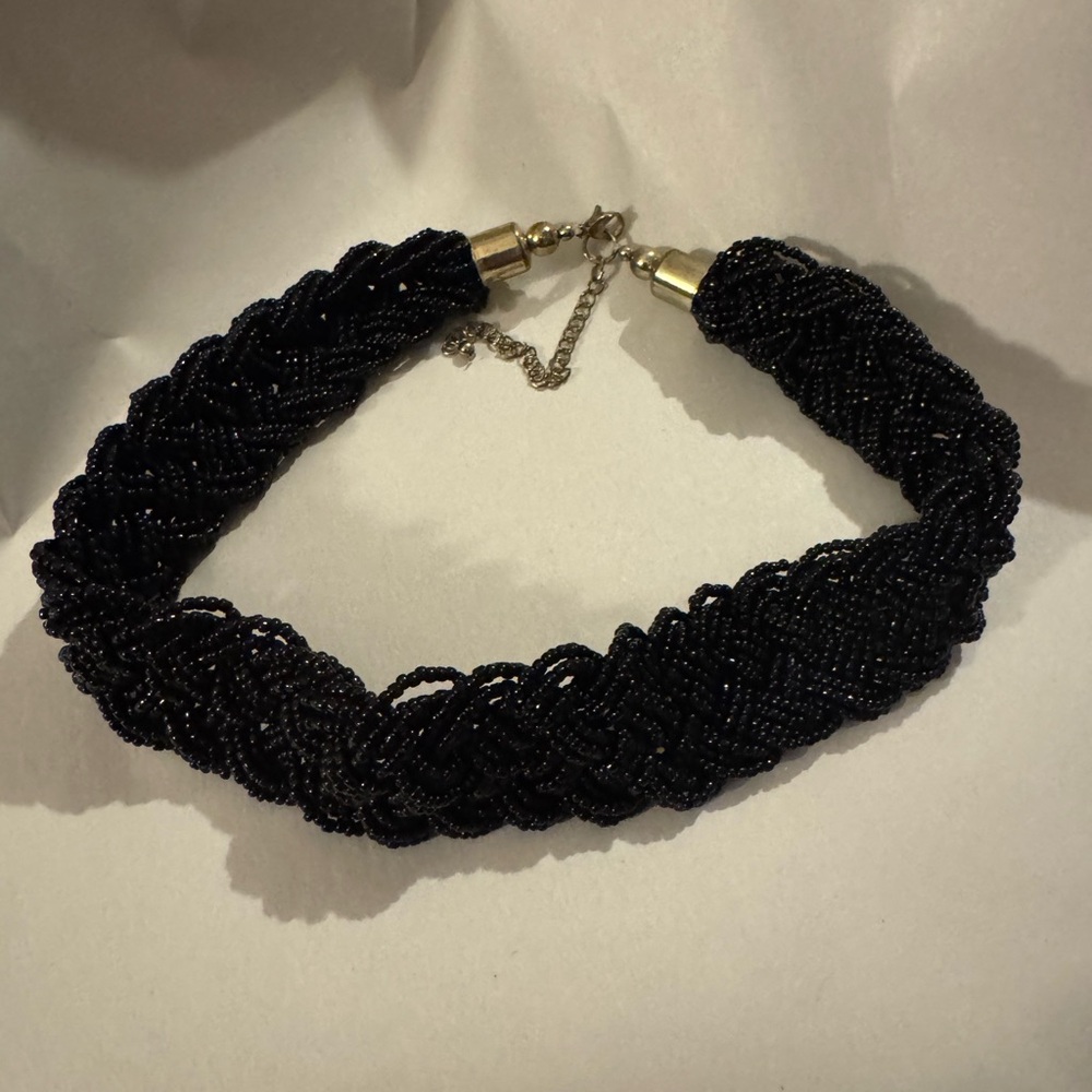 Elegant Black Beaded Necklace Vintage